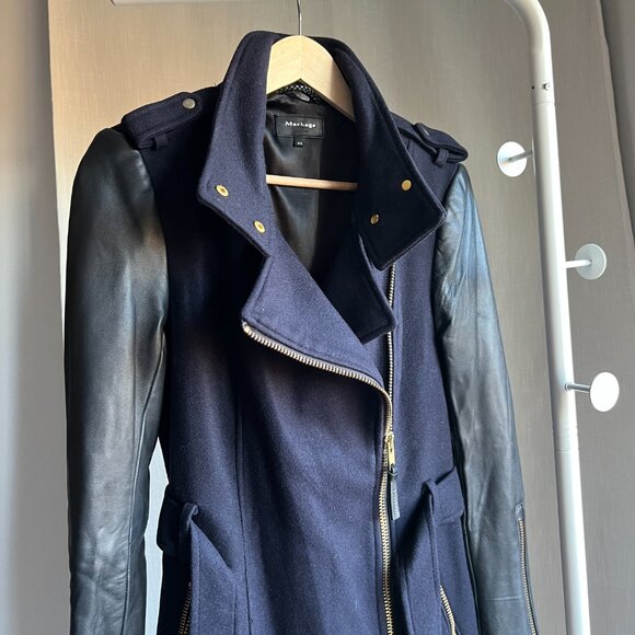 Mackage Double Face Wool Coat with Leather Sleeves - Picture 5 of 14